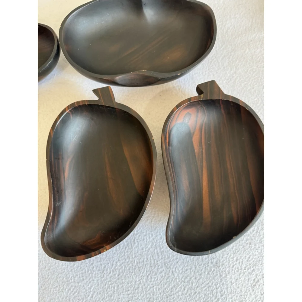 Vintage Unbranded Wooden Fruit chili pepper Shaped appetizer Bowls Set Brown